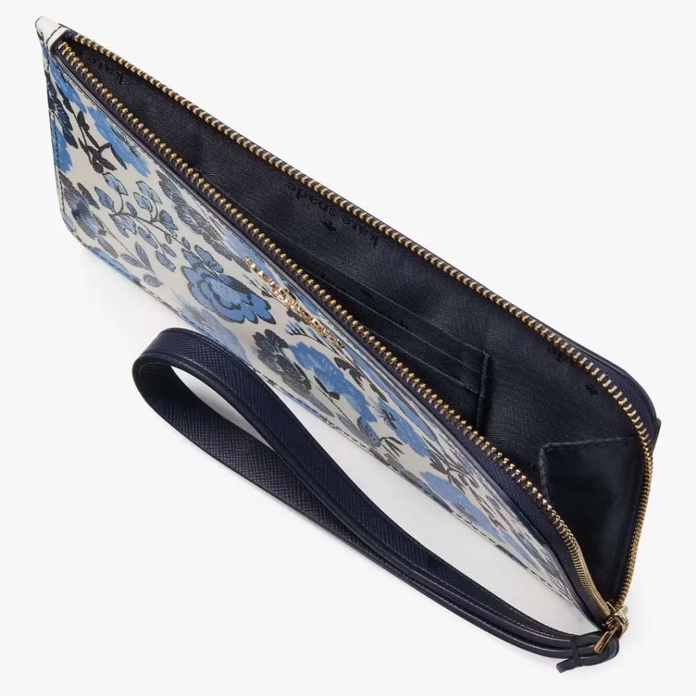 Kate Spade Lucy Vase Floral Medium L Zip Wristlet, Blue Multicolor - Picture 2 of 3